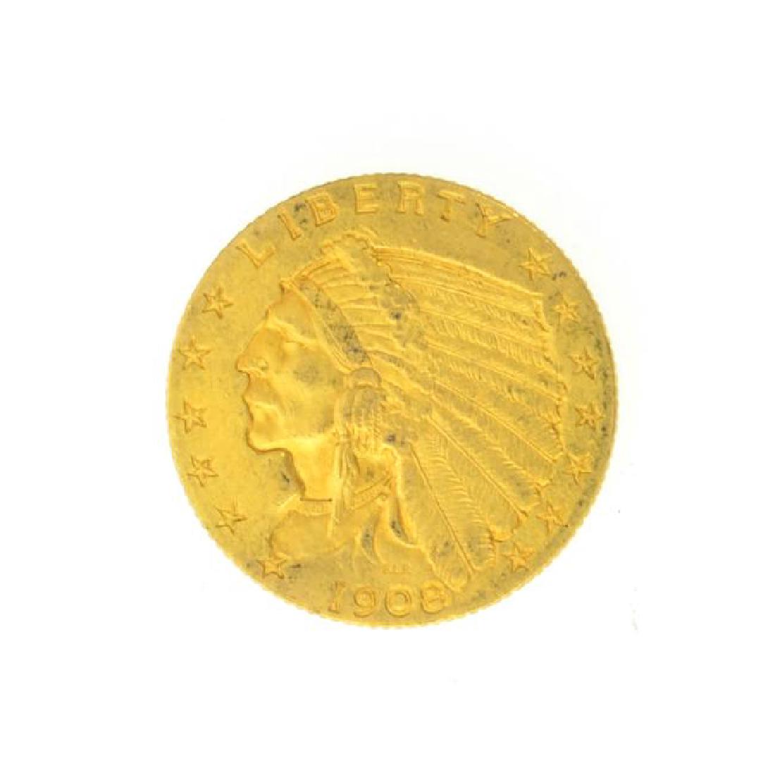 1908 $2.50 U.S. Indian Head Gold Coin - Great (1 of 2)
