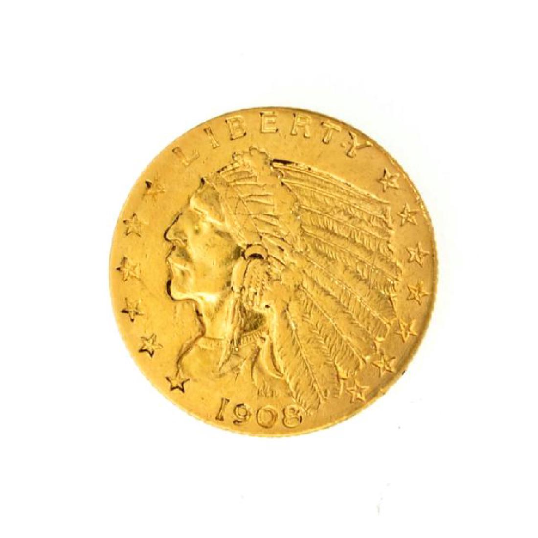 1908 $2.50 U.S. Indian Head Gold Coin - Great (1 of 2)