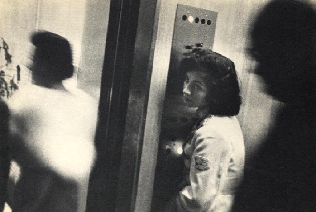 ROBERT FRANK: Elevator, Miami Beach: Artist: ROBERT FRANK Print Title: Elevator, Miami Beach Medium: Vintage Sheet-fed Gravure Printed in 1958 in France Image Size: 7.5" X 5" Robert Frank (b. 1924) is an American photographer and documen