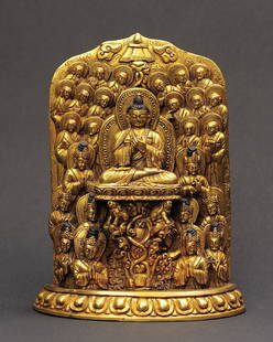 Nepalese Vairocana Buddha Statue: Item: Nepalese Vairocana Buddha Statue Origin: Patan, Nepal Weight: 3000 g Width: 2.5 in Length: 6.25 in Height: 8.25 in Vairocana Buddha sit atop a lotus pedestal. On a thousand flowers surrounding h