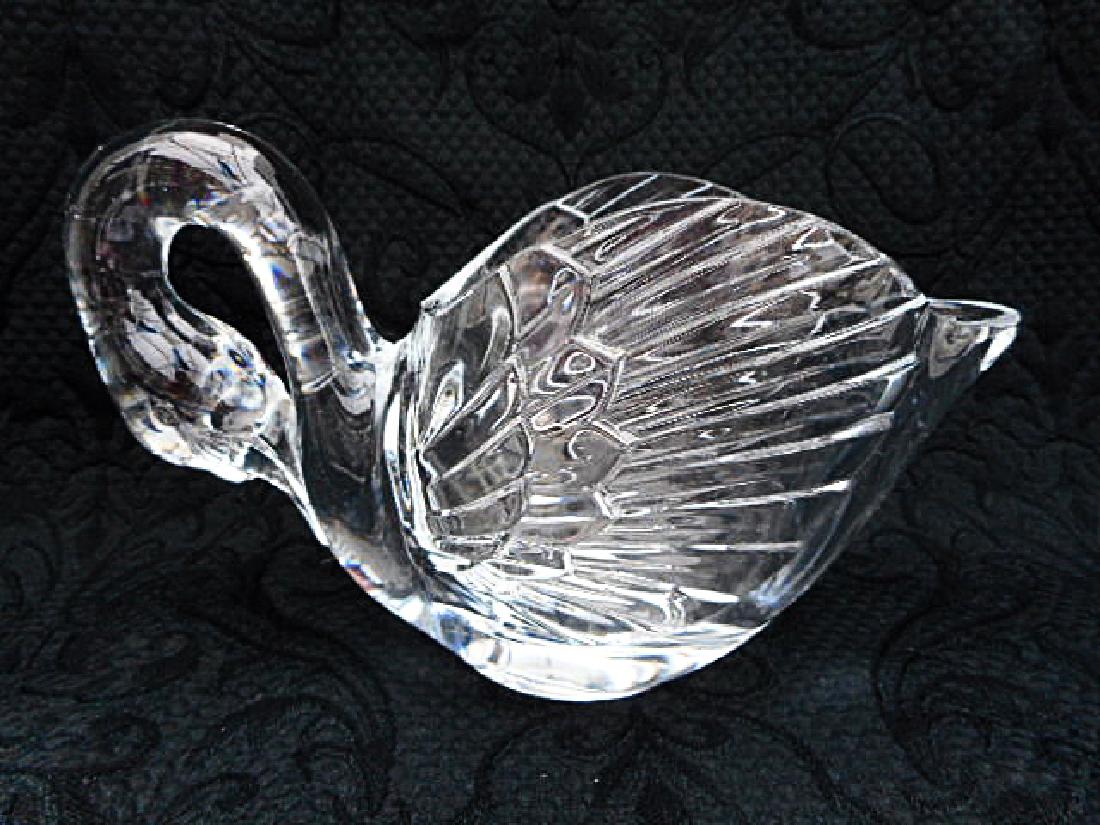Lot of 3 French & Belgian Glass Vases: Cristal d'Arques Pressed Crystal Swan Vase 3lbs 10oz. 5 3/4" high X 9 1/2 head to tail X 4 1/2" wide. Made in France circa 1970. Excellent vintage condition with no chips or cracks. Val St. Lamber