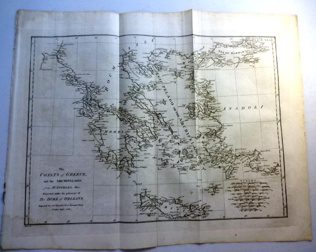 1788 Map The Coasts Of Greece & the Archipelago H.Rapin: Map of“The Coasts Of Greece And The Archipelago From D’anville’s Atlas Executed Under The Patronage Of The Duke Of Orleans”, Engraved For John Harrison, 1788. Fine, Folds As Issued, Measures 2