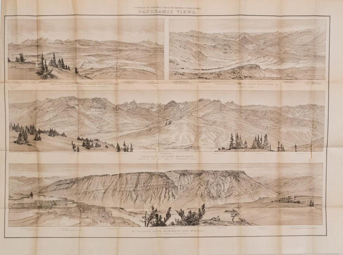 1878 Map Panoramic Views Of Yellowstone: 1878 Panoramic Views Of Yellowstone -- Us Geologicalal And Geographical Surveys Of The Territories, F. V. Hayden In Charge, Panoramic ViewsMap: F Hayden / Government Printing House, 1878, Washington, 