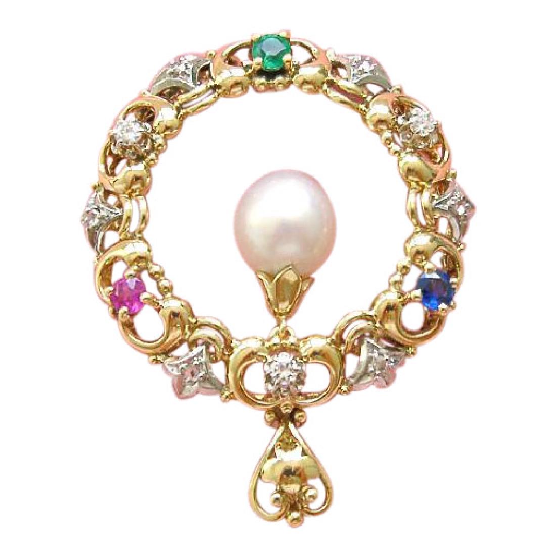 14K Gold Diamond Ruby Sapphire Emerald Pearl Pendant (1 of 10)