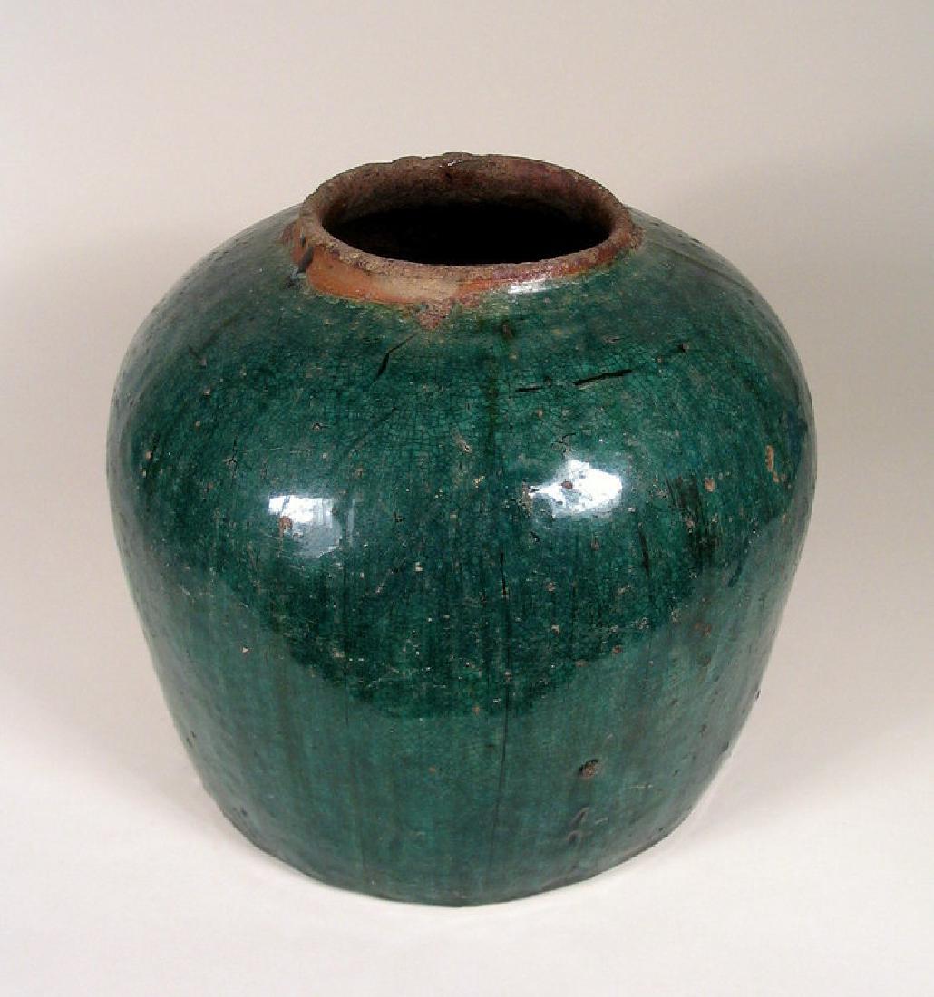 Antique Chinese Qing Teal Glazed Pottery Jar (1 of 9)
