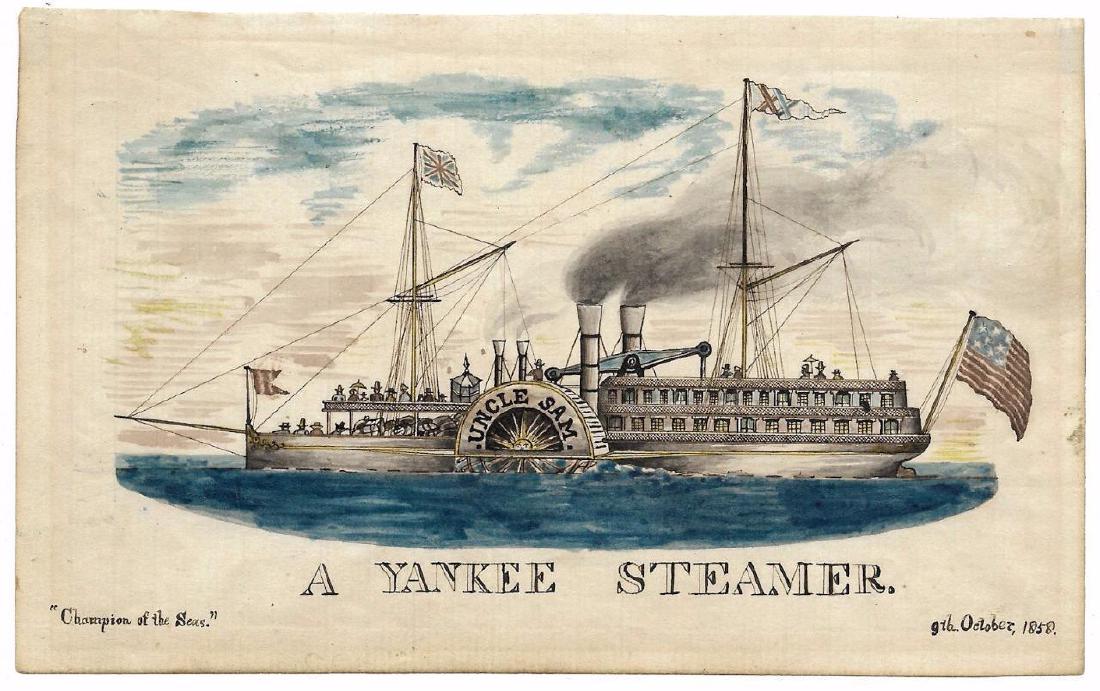 Antique Maritime Ink & Watercolor Painting (1 of 2)