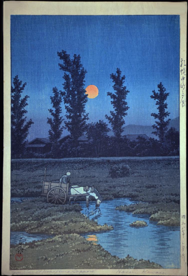 Kawase Hasui: Moon at Nakanoshima, Sapporo: Artist: Kawase Hasui Title: Moon at Nakanoshima, Sapporo From the Series 'Scenic Views of Japan, Eastern Japan edition; Hotei Catalog No. 294; Narazaki Catalog No. 202 Dimensions: 15.5 x 10.5 inch pap