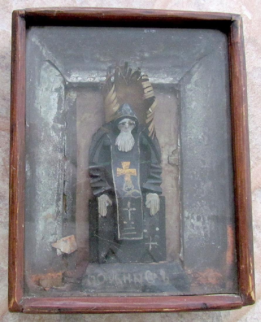 Antique Russian St Nil Wood Statue Icon in Kiot, 19th C (1 of 2)
