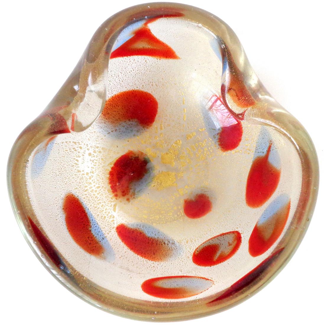 Murano Gold Flecks Red Blue Spots Art Glass Bowl (1 of 5)
