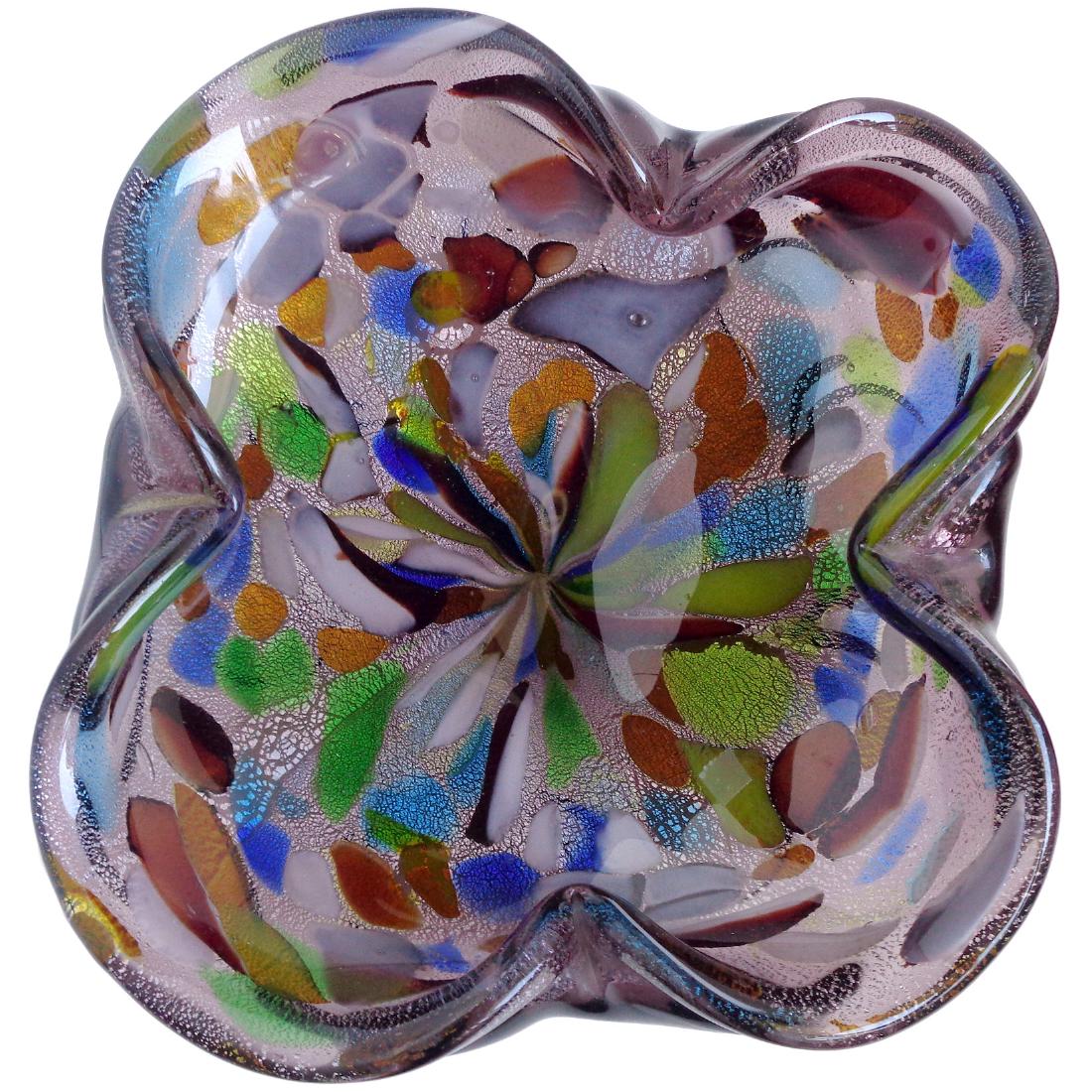 Murano Colorful Confetti Silver Flecks Art Glass Bowl (1 of 4)
