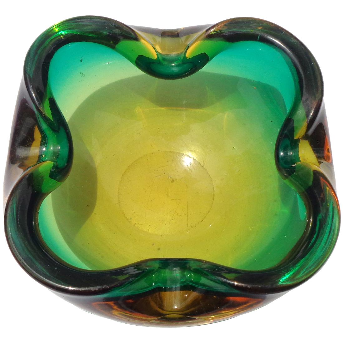 Murano Sommerso Green Yellow Art Glass Bowl (1 of 2)