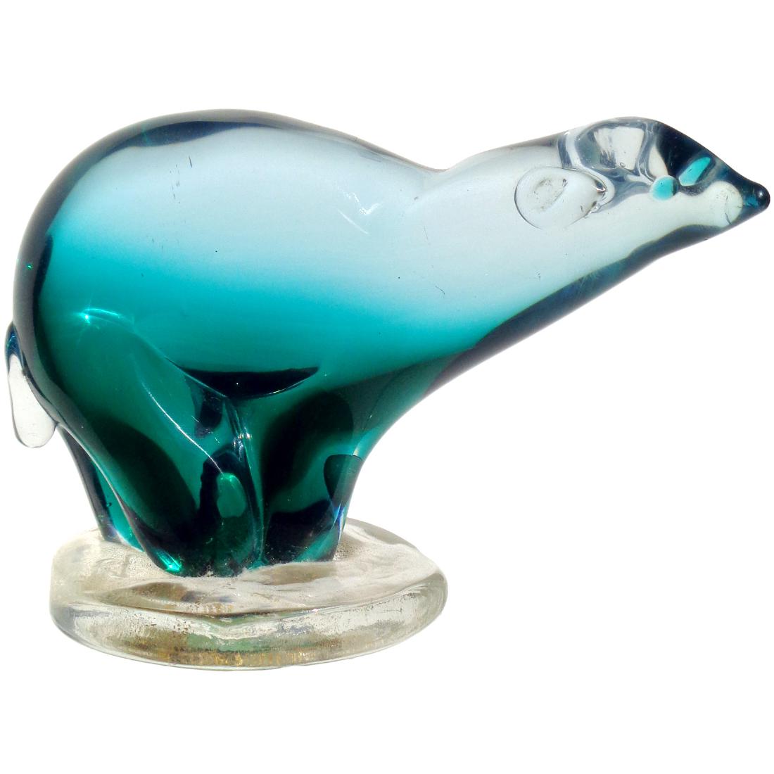 Barbini Sommerso Green Teal Art Glass Polar Bear Figure (1 of 4)