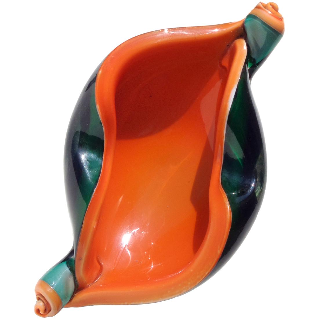 Fratelli Toso Green & Orange Art Glass Scroll Bowl (1 of 4)
