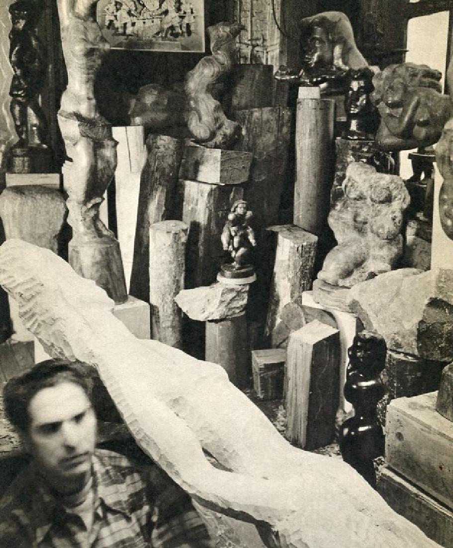 BERENICE ABBOTT - Chaim Gross, Sculptor: Artist: BERENICE ABBOTT Print Title: Chaim Gross, Sculptor Printing Date: 1949 Medium: Sheet-fed Gravure Printed in New York Image Size: 6" x 7.5" Berenice Abbott originally named Bernice Abbott, was 