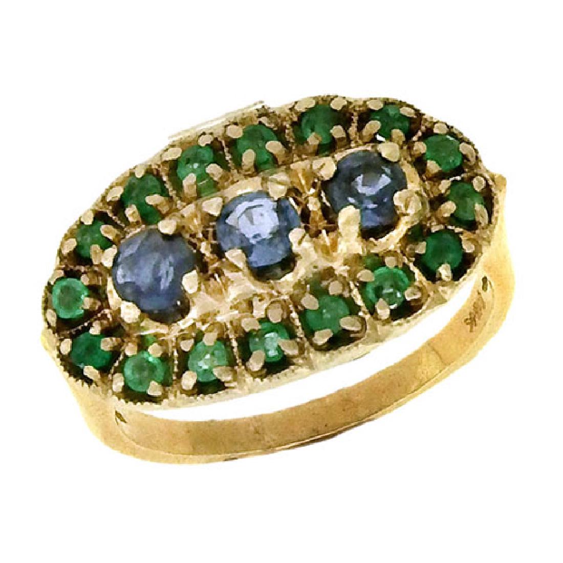Vintage Retro 14K Gold Sapphire Emerald Ring, 1950s (1 of 3)