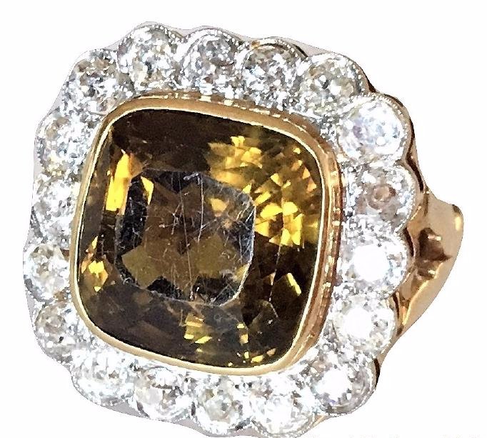 Antique 14K Platinum 12.69ct Chrysoberyl Diamond Ring (1 of 8)