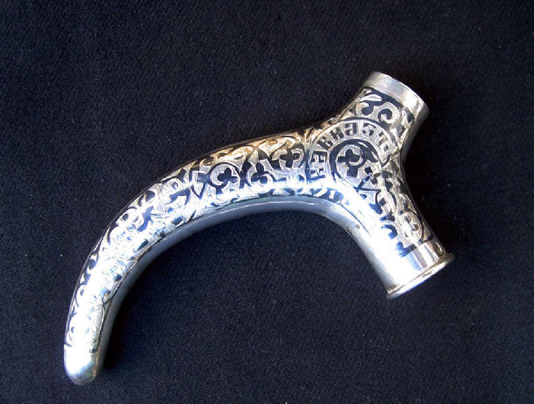 Imperial Russian Silver Niello Walking Stick Handle (1 of 4)