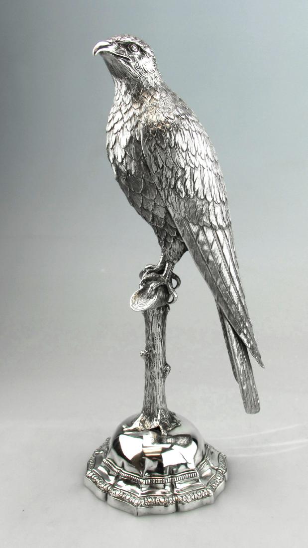 Antique German Silver Falcon on Perch Figure, 1900 (1 of 6)