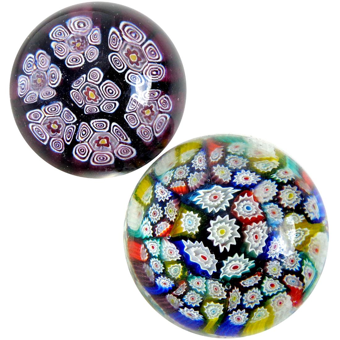 Murano Millefiori Mosaic Flowers Paperweights (1 of 2)