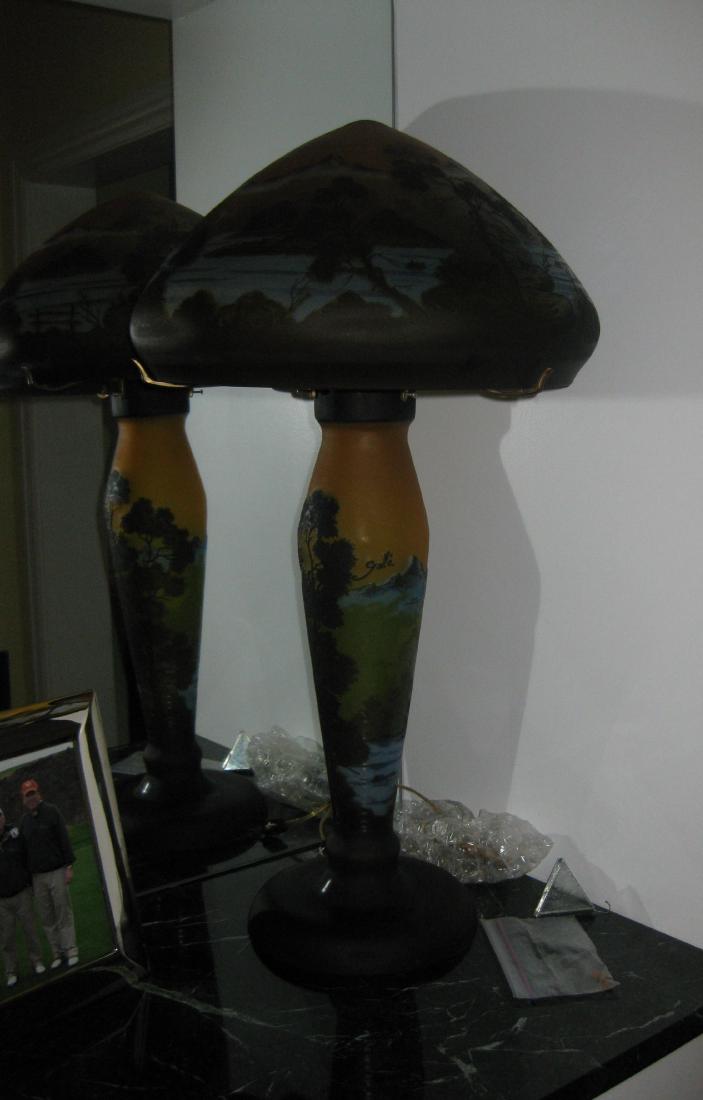 After Galle Glass Lamp With Bulbous Conical Shade (1 of 2)