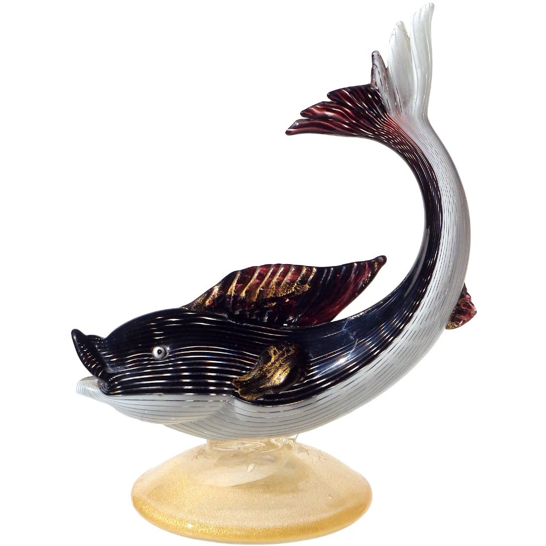 Dino Martens Murano Black White Gold Flecks Fish (1 of 5)