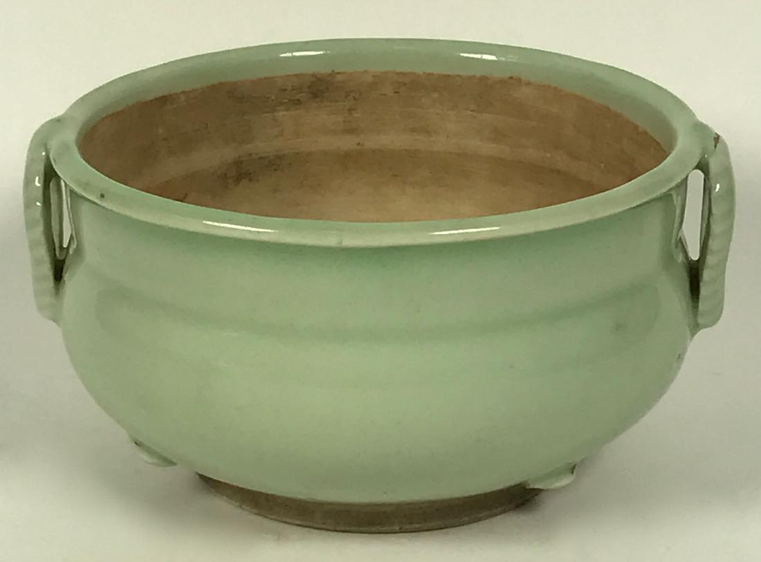 Chinese Qing Porcelain Celadon Incense Burner, 19th C: Chinese Art Qing 19th Century Porcelain Celadon Incense Burner 2.75"high x 5.25"wide Please note that this lot has a confidential reserve. When you leave a bid in advance of the auction, submit your m