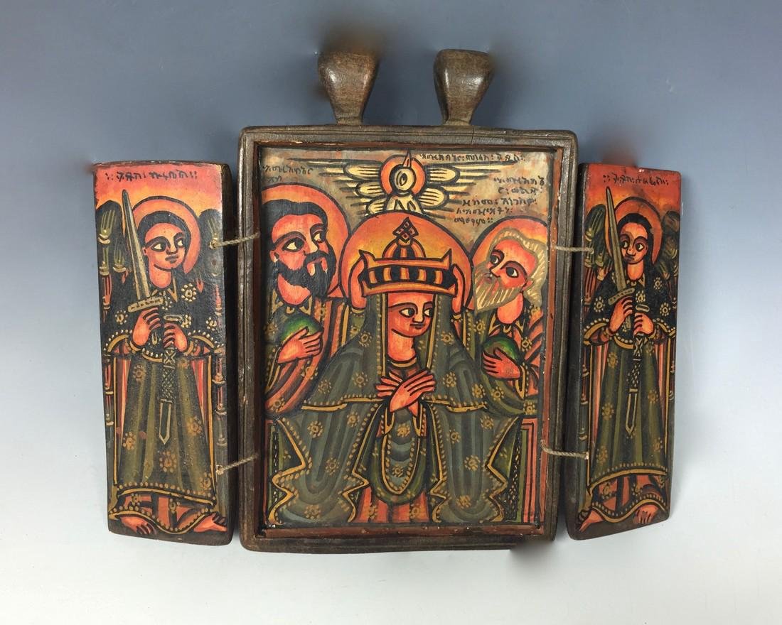 Vintage African Ethiopian Coptic Orthodox Icon Triptych (1 of 3)