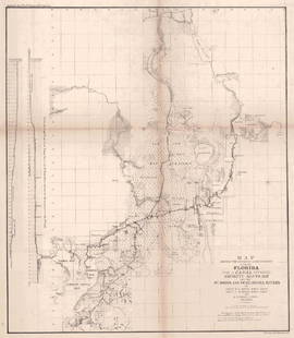 Different Lines of Survey Across Florida Map, 1855: Map: Map Showing the Different Lines of Survey Across Florida Maker: A.O.P. Nicholson, Martin Luther Smith/Francis Theodore Bryan/A. E. Drake Publisher: A.O.P. Nicholson 1855 Washington, DC Size: Foli