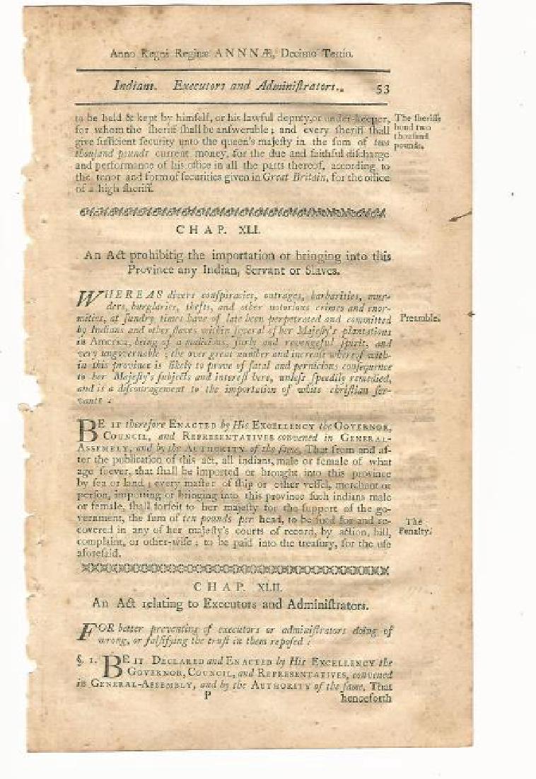 1771 Colonial Act Prohibiting Indians And Slaves (1 of 2)