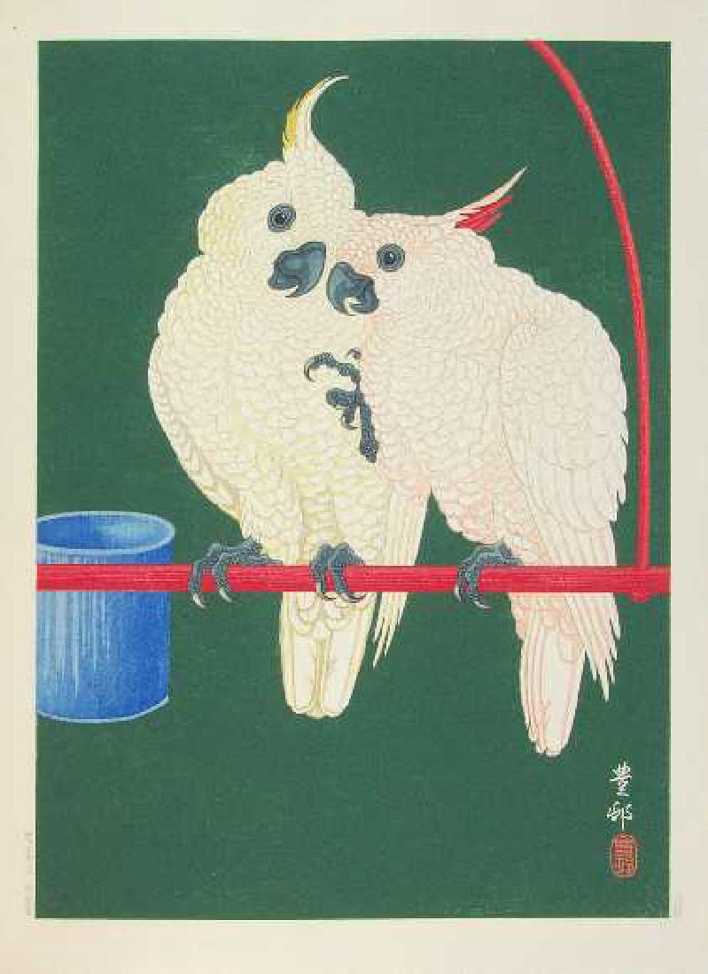 Ohara Koson: 2 White Cockatoos on a Red Bar+Bonus Print (1 of 2)