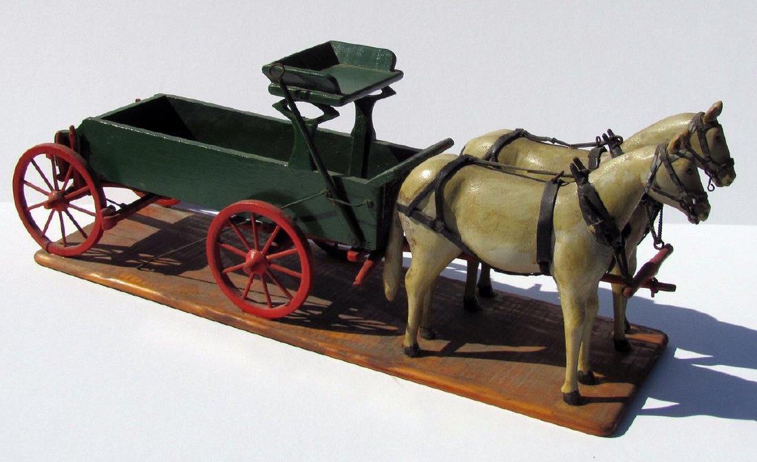 Vintage Hand Made Carved Wooden Horses And Wagon (1 of 6)