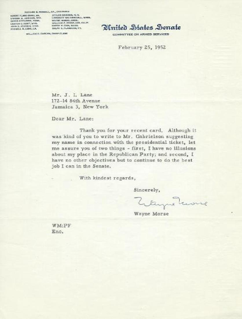 Note by Wayne Morse, US Senator for OR, 1944-68 (1 of 1)