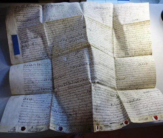 1738 English Vellum Deed w/ Five Red Wax Seals (1 of 3)