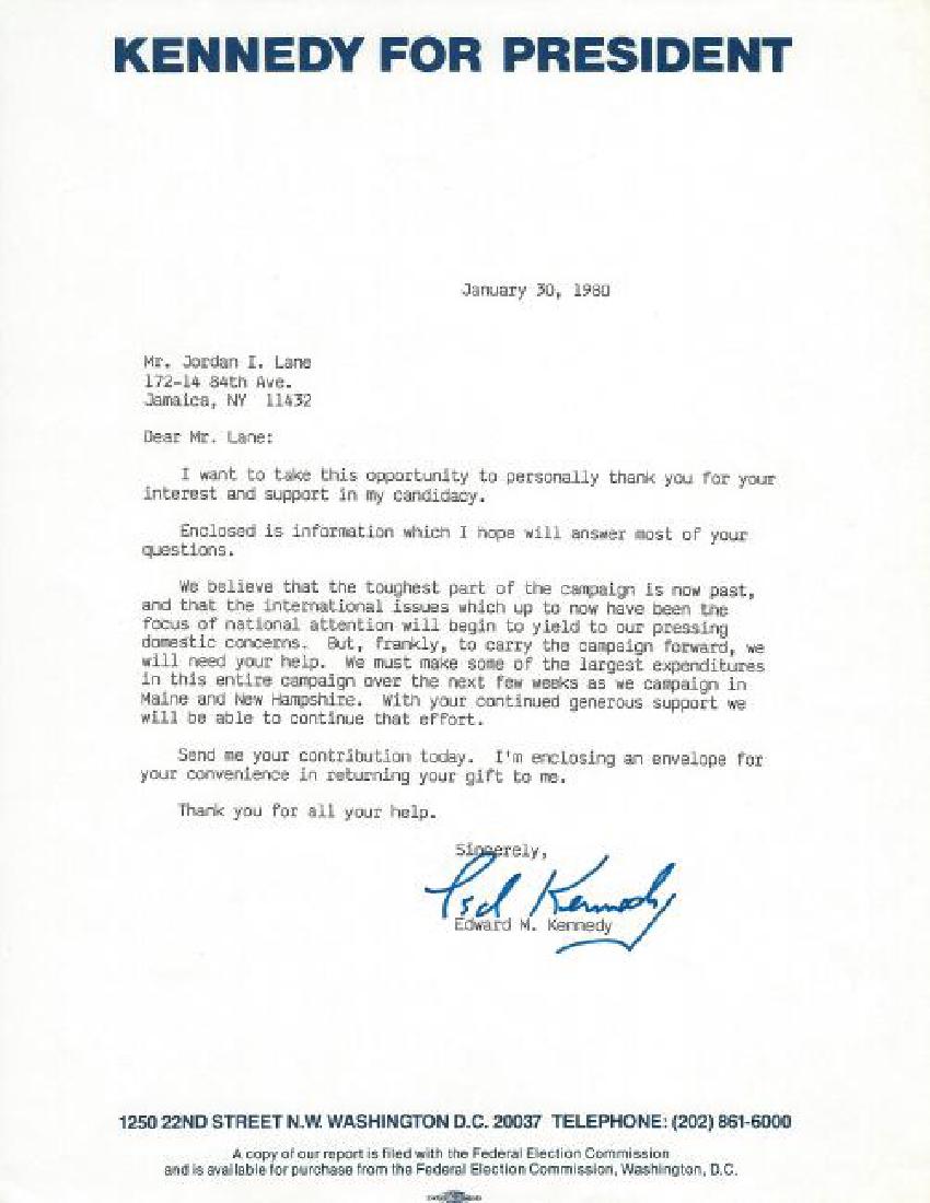 Letter by Edward Kennedy, 1932-2009, US Senator for MA (1 of 1)