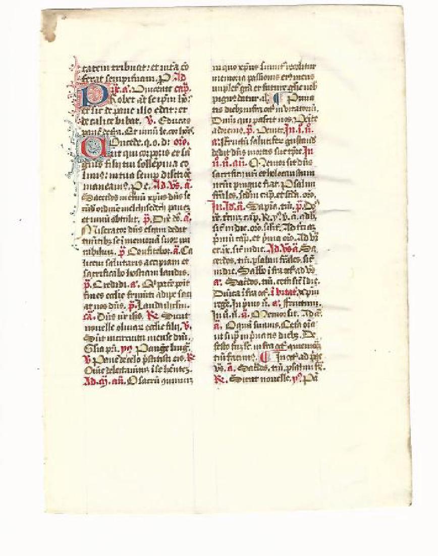 C1380 Manuscript Vellum Breviary Prayer Leaf (1 of 2)