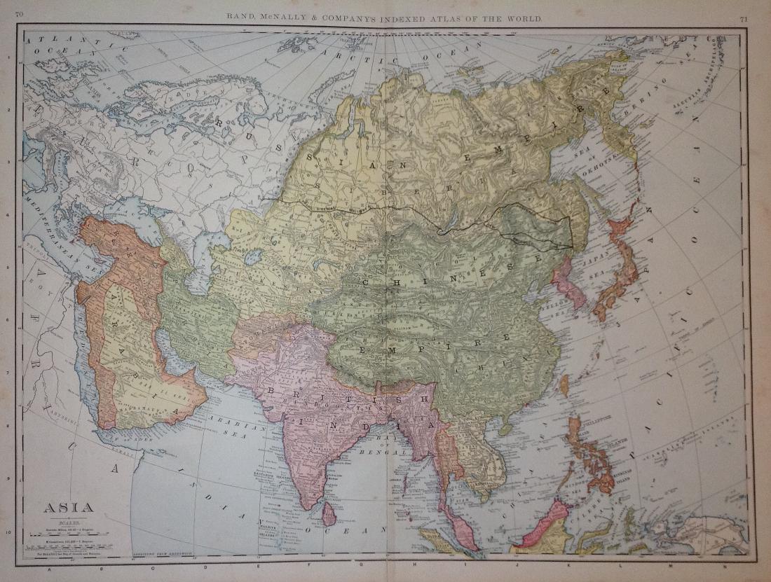 Rand, McNally & Co: Map of Asia, 1898: Map of Asia. Rand, McNally & Co. 1898 New Standard Atlas of the World, 28 x 21.5 inches Please note that this lot has a confidential reserve. When you leave a bid in advance of the auction, submit you