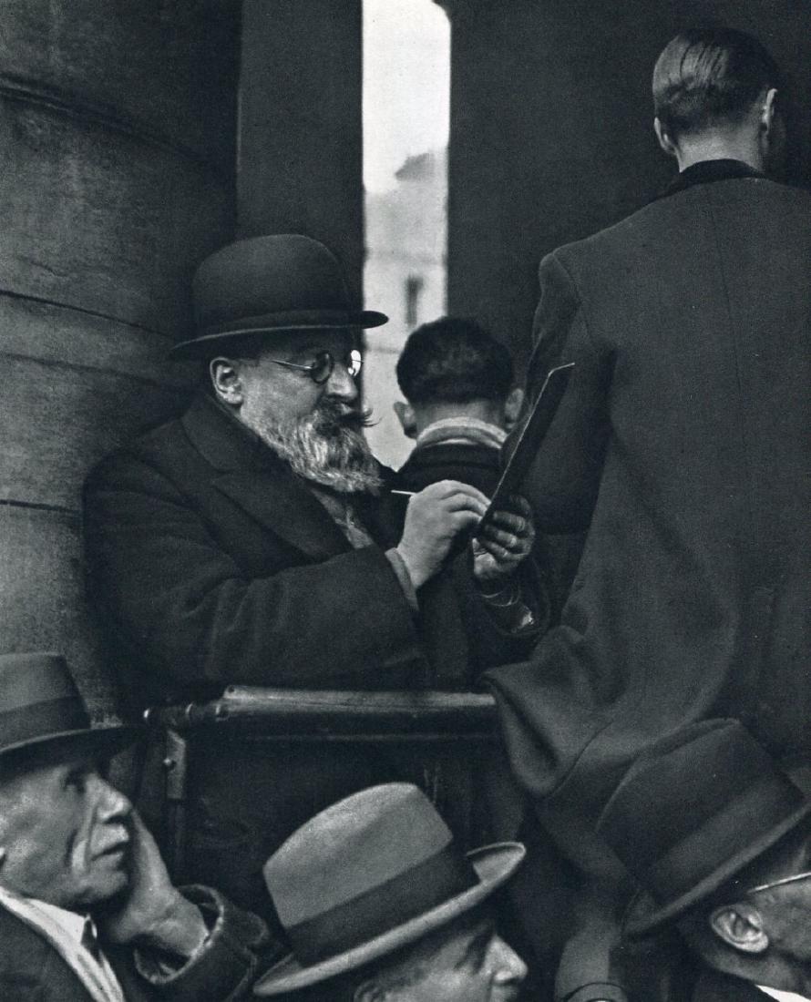 ANDRE KERTESZ - At the Bourse, 1926 Paris: Artist: ANDRE KERTESZ Print Title: At the Bourse, 1926 Paris Medium: Sheet-Fed Gravure Printed in 1972 by Braun - Mulhaus - France Image size (inches) approx. 7 x 8" Andre Kertesz, born Kertesz Andor,