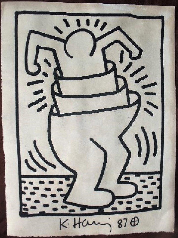 Keith Haring: Stacked Man: Keith Haring Stacked Man. Marker on paper. Measures 7 1/2" wide x 10" tall. Signed on the bottom K Haring 87. No Reserve: This lot starts at $1 and has no reserve as a courtesy so that collectors can