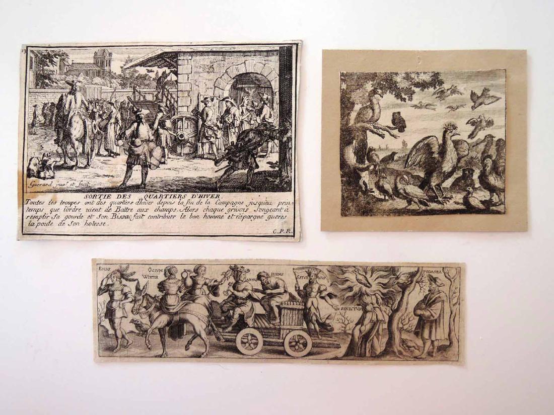 Three Old Master Etchings: Domestic: Free Shipping 1-Georg Pencz (German 1500-1550) Virgil Solis (German 1514-1562) Engraving with text in French, verso: 16th century The triumphal procession of Winter; after Solis's engraving