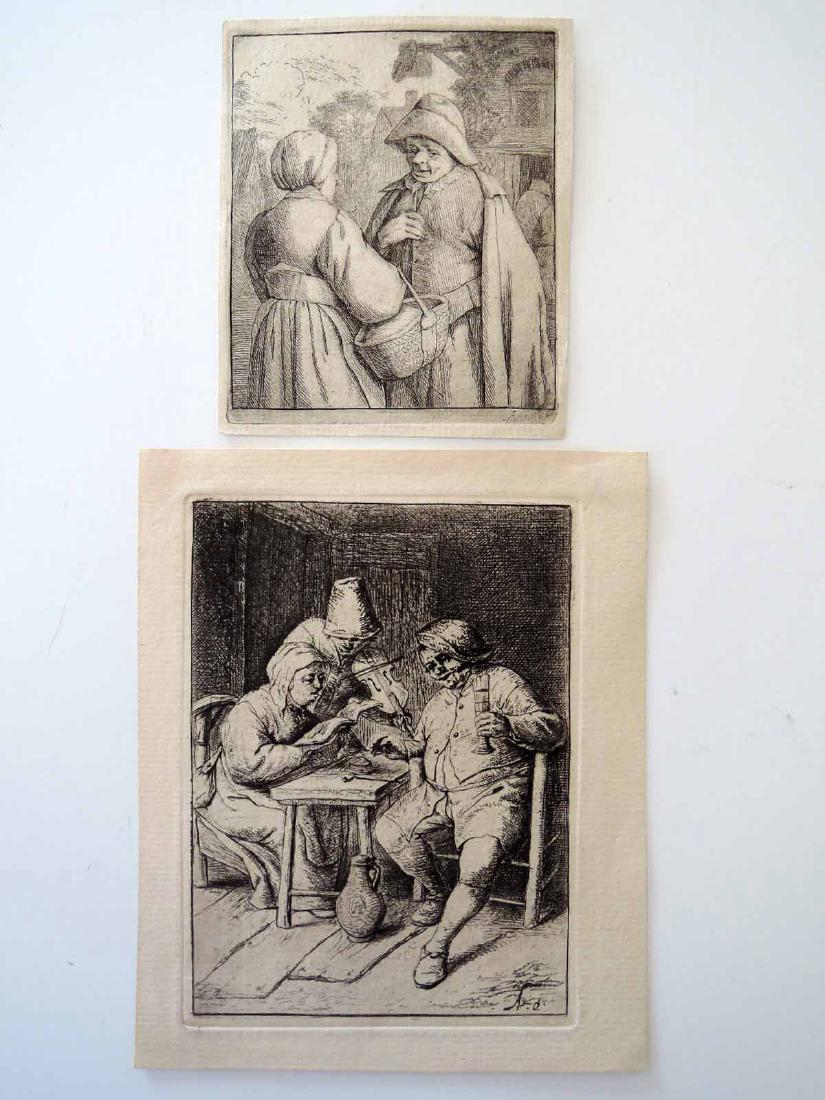 Two Adriaen van Ostade Etchings (Dutch 1610-1685): Domestic: Free Shipping 1-Man and Woman conversing. Etching on laid paper; circa 1675. Initialed in the plate; lower right. Bartsch 12; Godefroy 12. 3 3/4x3 in. 2-Adriaen van Ostade (Dutch 1610-1685) 