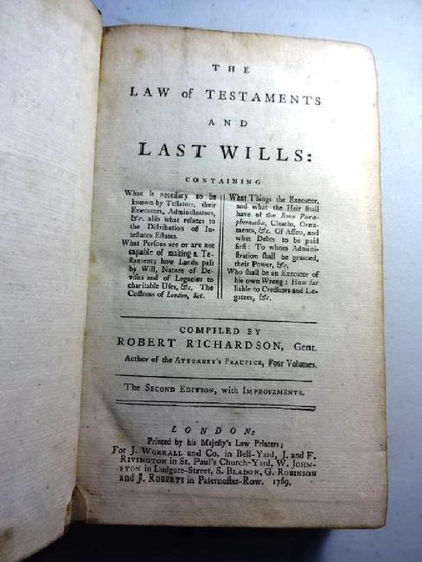 1769 The Law Of Testaments And Last Wills R. Richardson: 1769 The Law Of Testaments And Last Wills R. Richardson. “The Law of Testaments and Last Wills..”, compiled by Robert Richardson printed by His Majesty’s Law Printers: For J. Worrall and Co., 17
