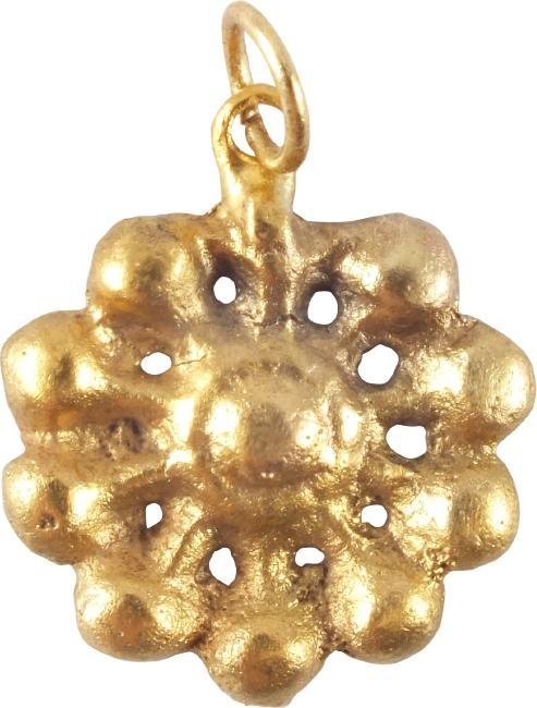 Fine French Ladies Pendant 14th-16th Century: Gilt bronze , a radial splay of 10 globes, including the suspension loop, on stalks pierced between. Norman with earlier Viking influence. All items purchased are accompanied by a signed and dated Cer