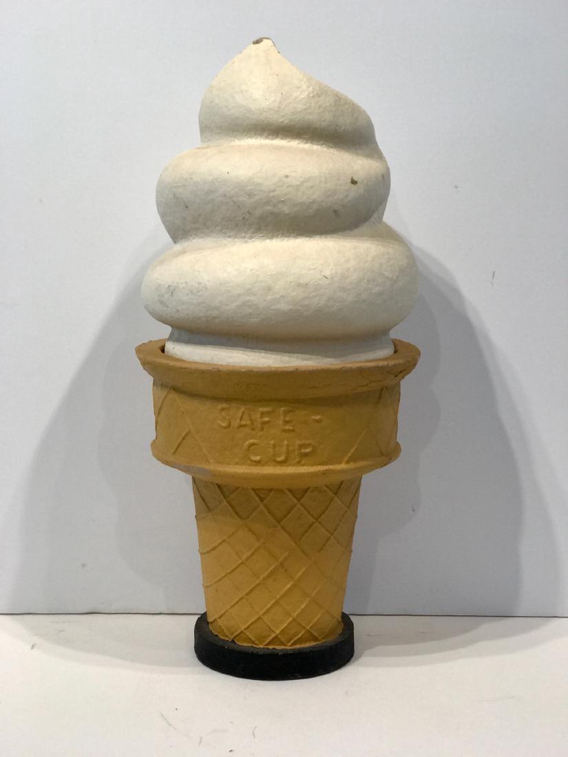 Ice Cream Cone Sign: Ice Cream Cone Sign. Three dimensional graphic form, two part. 22 h x 9 w. c 1960 Please note that this lot has a confidential reserve. When you leave a bid in advance of the auction, submit your maxi