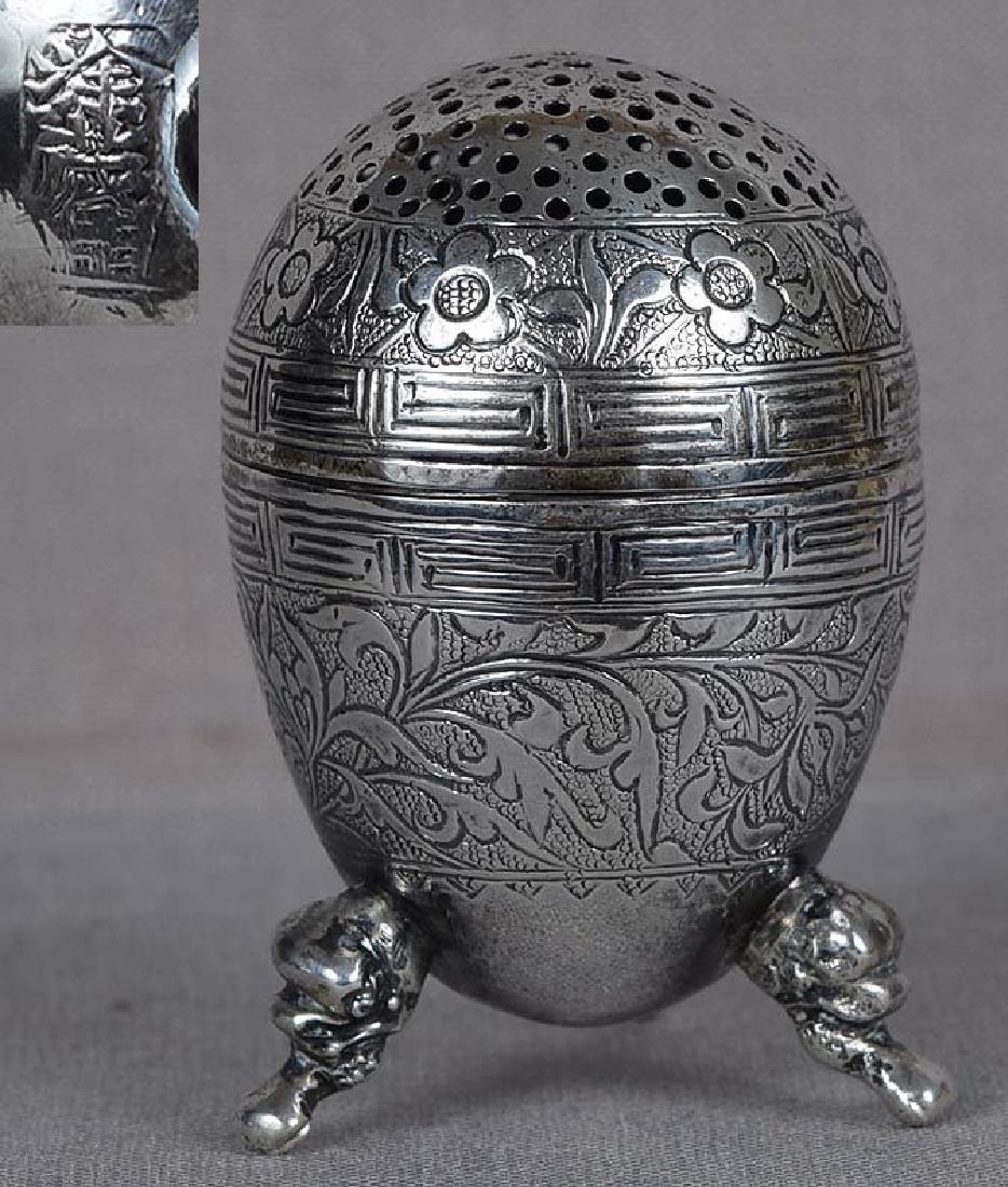 Chinese Export Silver Salt Dragon Feet Marked, 19th C (1 of 5)