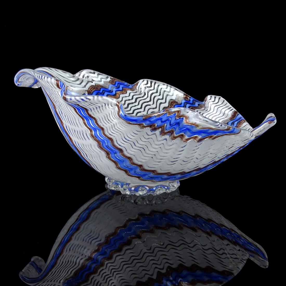 Dino Martens Murano Blue Zig Zag Ribbons Glass Bowl (1 of 2)