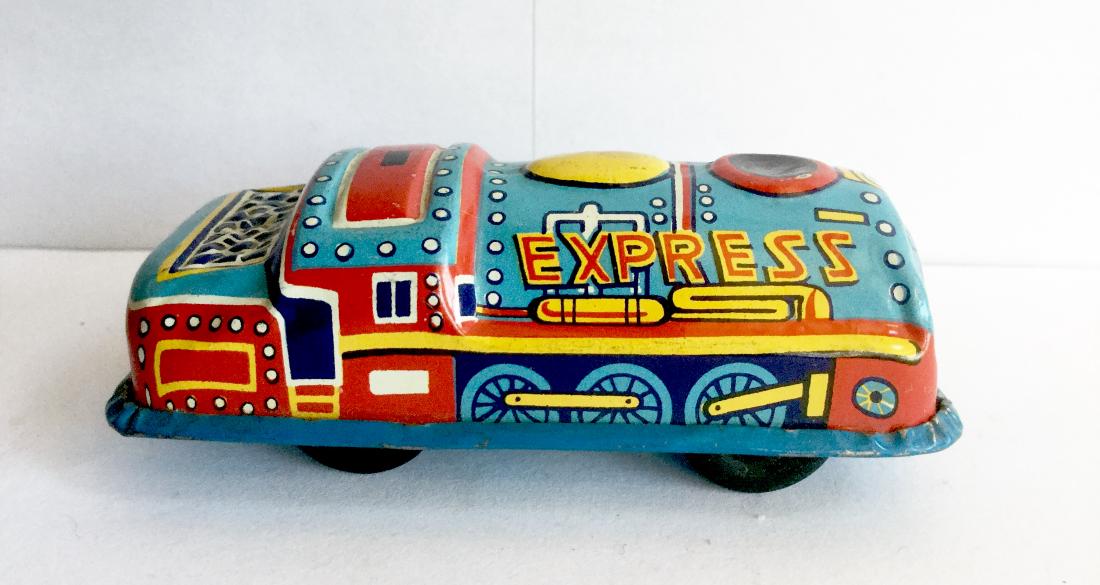 Mini Tin "Express" Coal Train Engine Car (1 of 3)
