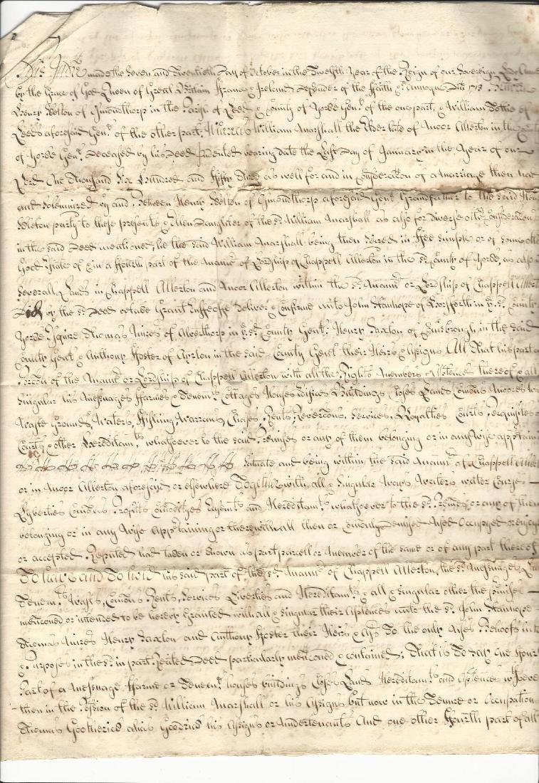 1713 Manuscript Indenture Queen Anne (1 of 2)