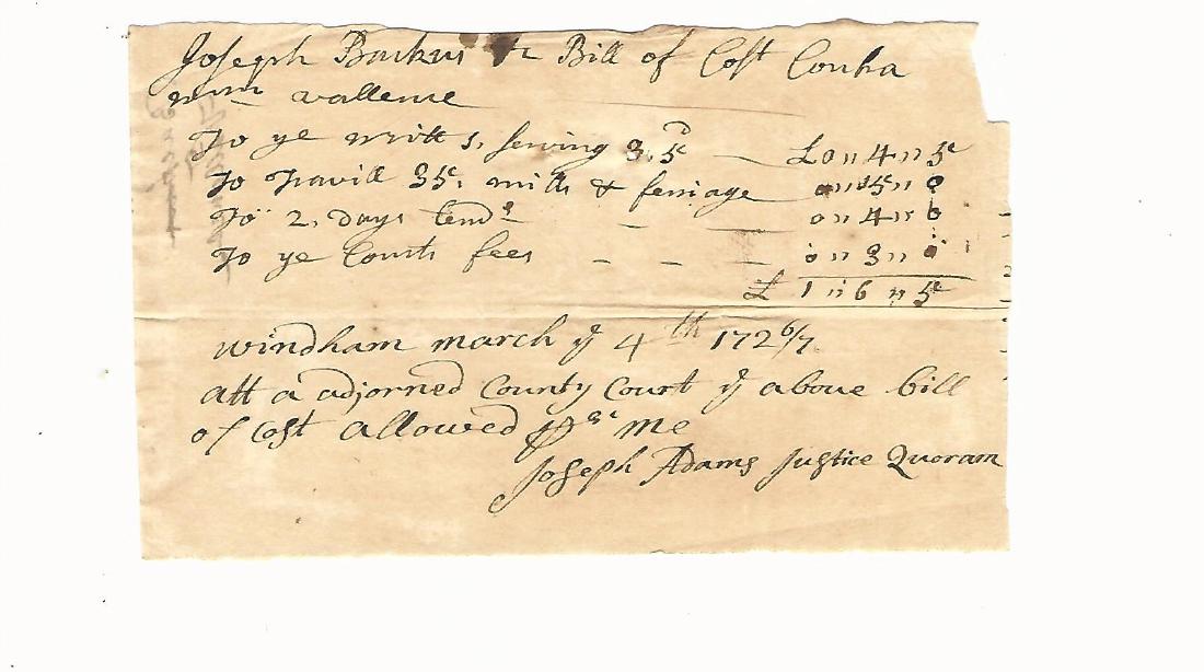 1726/7 Colonial Manuscript Legal Costs (1 of 1)