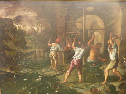 Paolo Fiammingo: Oil On Canvas: Paolo Fiammingo Franceschi Dei (Antwerp 1540- Venice 1596), Forge De Vulcain, Italian School, expert René Millet Oil on canvas. Paulo Fiammingo or Paolo dei Franceschi or even Pauwels (or Paul)