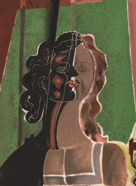 GEORGE BRAQUE - Figure - Color Lithograph: Artist: GEORGE BRAQUE Print Title: Figure Printing Date: 1939 Printed by: Mourlot for the deluxe art revue Verve, Quite often these had either text or other images on the reverse. Image Size (approx):